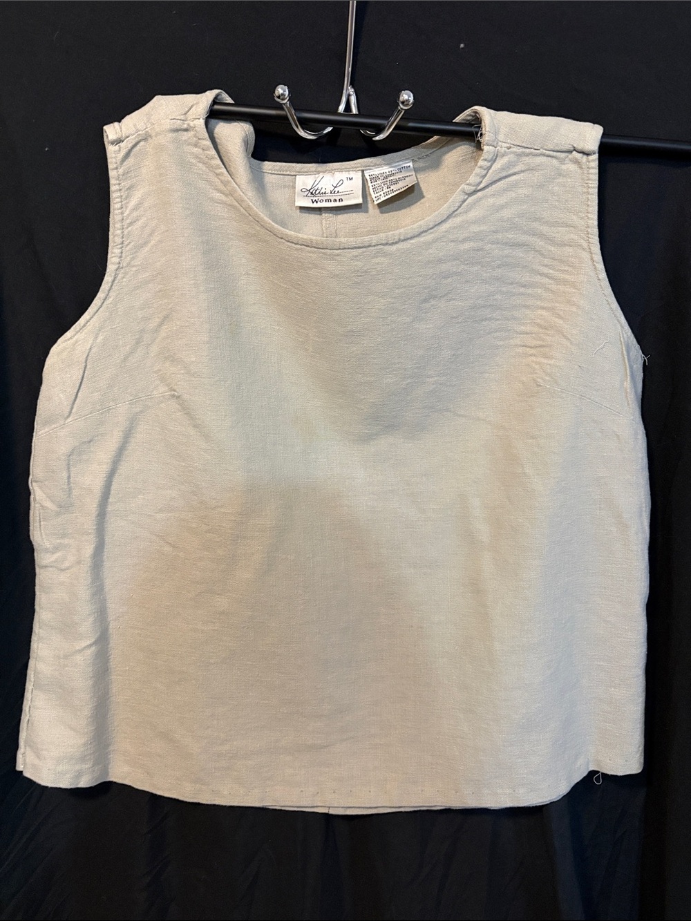 Kathie Lee Collection Beige Linen-Blend Sleeveless Tank Top